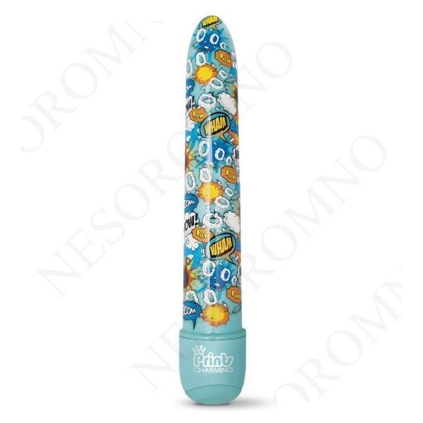 Класичний вібратор Global Novelties Prints Charming Pop Tease з яскравим принтом, блакитний GN880102 фото