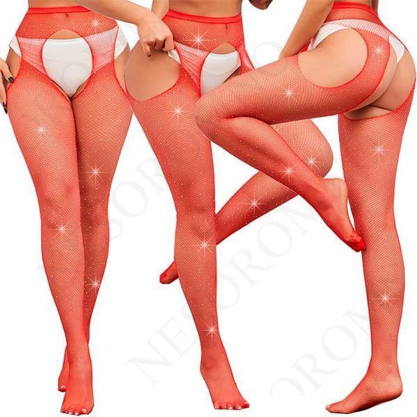 Колготки Very Sexy Shine з відкритим доступом і стразами &mdash; Червоний &mdash; XS/S/M (1/2/3) &mdash; Еротична білизна X0000676-2 фото