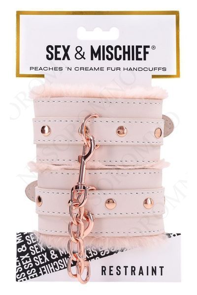 Наручники з хутром Sex & Mischief Peaches'n CreaMe з металевою фурнітурою, рожеві S830616 фото