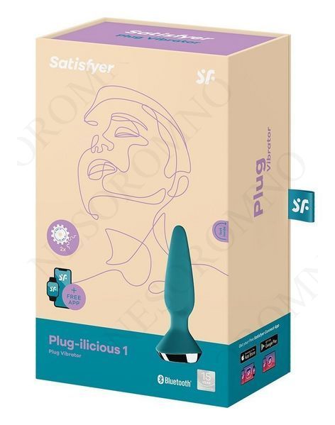 Анальна пробка з двома моторами та керуванням з телефону Satisfyer Plug-ilicious 1 Petrol, зелений T360156 фото