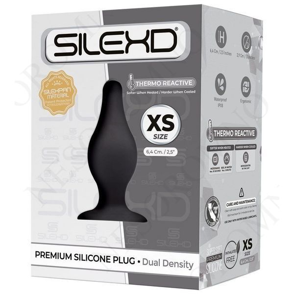 Анальна пробка термореактивна Silexd Plug Model 2 конічної форми, чорна, XS SL230597 фото