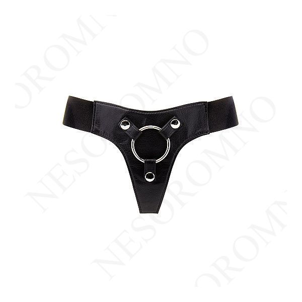 Трусики для страпона REALROCK Elastic Harness з кільцем, шкіряні, чорні, One Size (S-XL) 11744 /REA045 фото