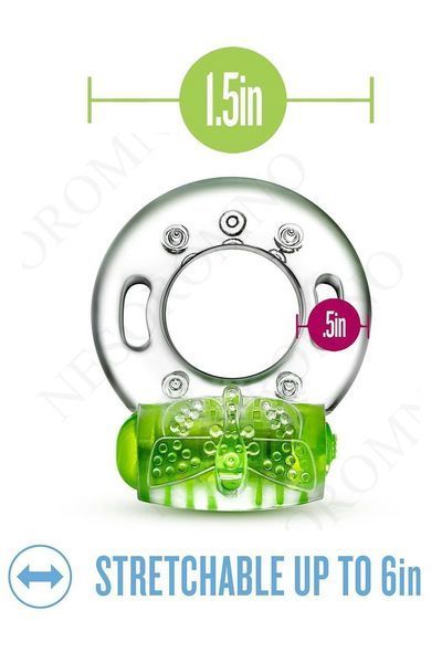 Ерекційне віброкільце Blush Play With Me з рельєфним метеликом для клітора, прозоро-зелене T331767 фото