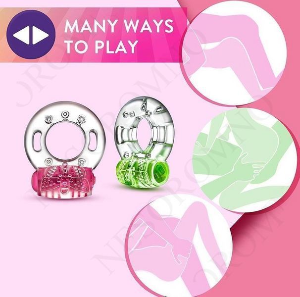 Ерекційне віброкільце Blush Play With Me з рельєфним метеликом для клітора, прозоро-зелене T331767 фото