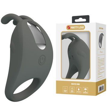 Ерекційне віброкільце PRETTY LOVE Master Ring з вусиками для клітора, сіре, 7.5 х 4 см BI-210152-2 фото