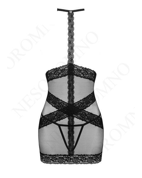 Сорочка з відкритими грудьми, стрінги Obsessive Lacrisia чорний, XS/S 411178 фото