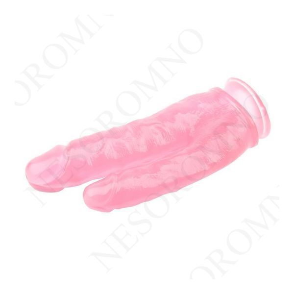 Фалоімітатор подвійний на присосці прозорий Chisa Hi-Rubber 9.4, рожевий 21806 /CN-711921806 фото