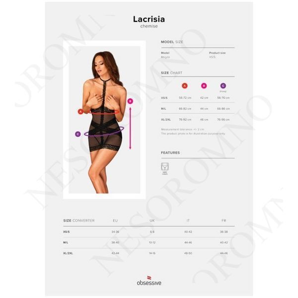 Сорочка з відкритими грудьми, стрінги Obsessive Lacrisia чорний, XS/S 411178 фото