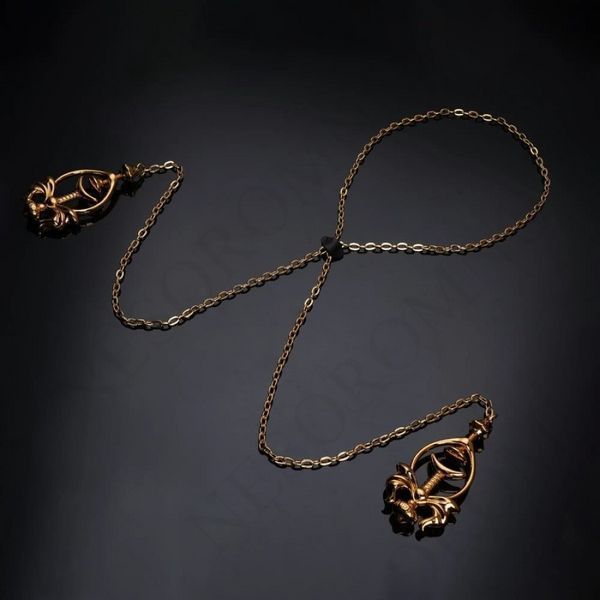 Затискачі для сосків UPKO Pulling Chain Nipple Clamps з ланцюжком-намиста, золотисті UP866020 фото