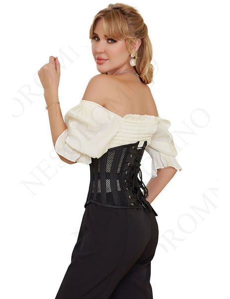 Корсет із сітки Star Night Steel Bones Grid Corsets з гачками і шнурівкою, чорний, XL (без коробки) A3530/XL фото