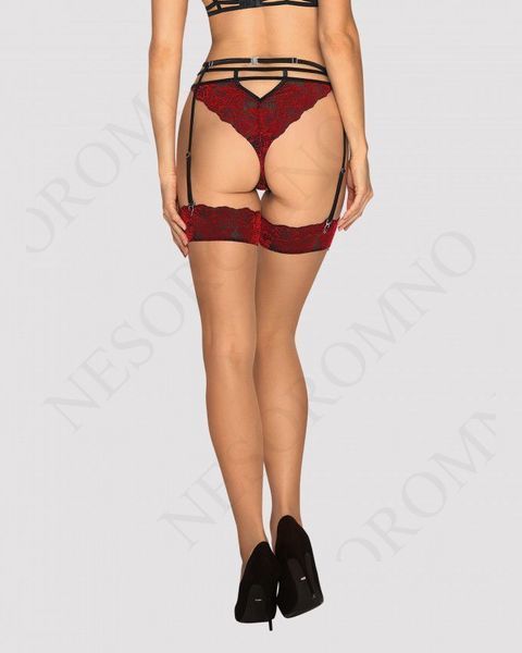 Панчохи під пояс із оксамитовою коронкою Obsessive Sugestina L/XL Natural/red 411082 фото
