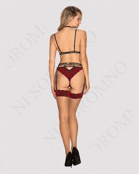 Панчохи під пояс із оксамитовою коронкою Obsessive Sugestina L/XL Natural/red 411082 фото