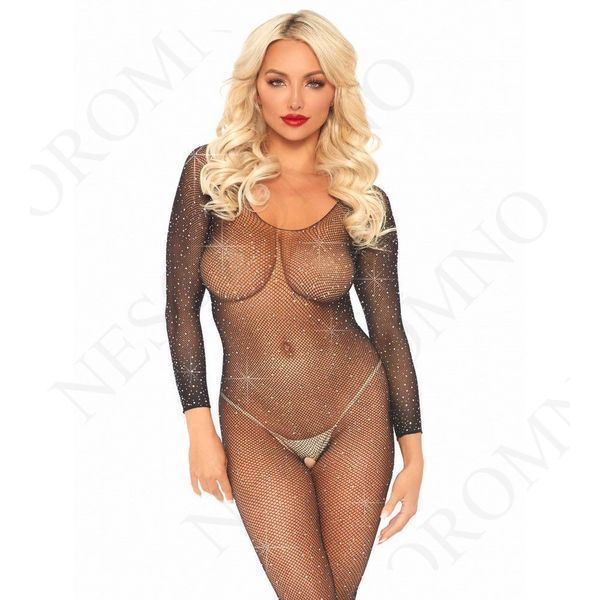 Боді з рукавами в сіточку зі стразами Leg Avenue Fishnet sleeved bodystocking O/S  89233 фото