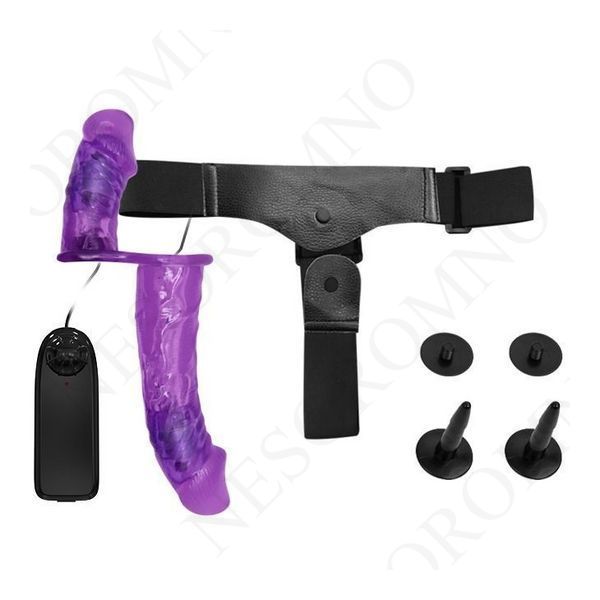 Подвійний страпон із вібрацією фіолетовий - Ultra Passionate Harness Dual Vibration Purple B6603496 фото