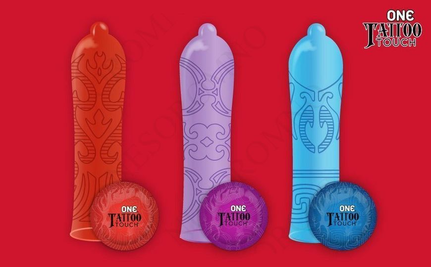 Набір презервативів з рельєфом у вигляді татуювання ONE Tattoo Touch (ціна за упаковку, 3 шт) ONE112006 фото