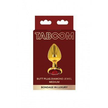 Анальна металева пробка M (Medium) з каменем червоного кольору Butt Plug With Diamond Jewel Taboom T17168 фото