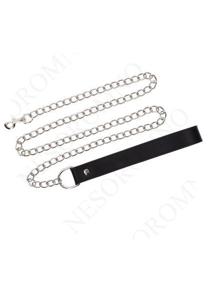 Повідець з карабіном та чорною петлею Taboom Luxury Bondage Essentials Chain Leash, сріблястий TB17105 фото