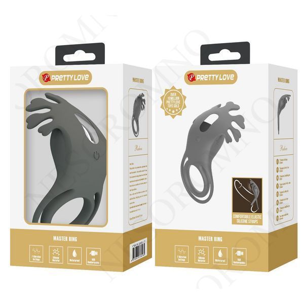 Ерекційне віброкільце PRETTY LOVE Master Ring подвійне, з вушками для клітора, сіре, 8.5 х 4.1 см BI-210311-2 фото