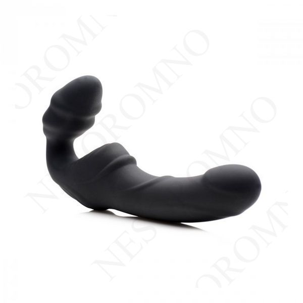 Жіночий вібрострапон Slim Rider Ribbed Ribbed Vibrating Silicone Strapless Strap On, чорний AF840 фото