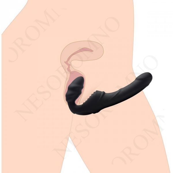 Жіночий вібрострапон Slim Rider Ribbed Ribbed Vibrating Silicone Strapless Strap On, чорний AF840 фото