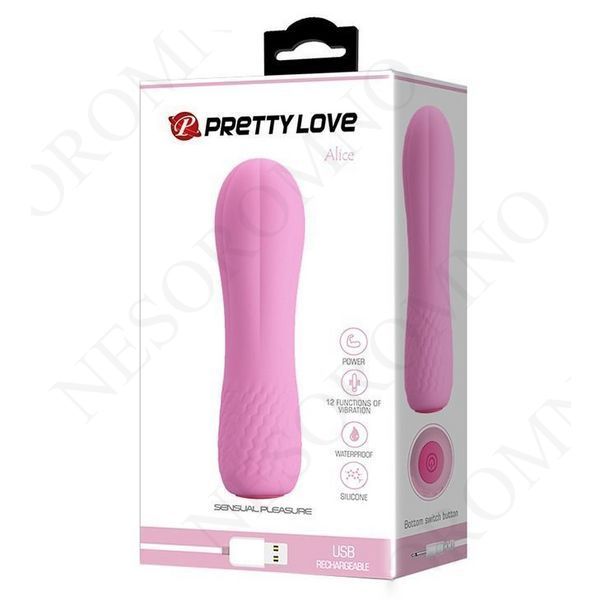 Міні-вібратор Pretty Love Alice, ребристий, рожевий, 12 х 3 см 31097 /BI-014563 фото