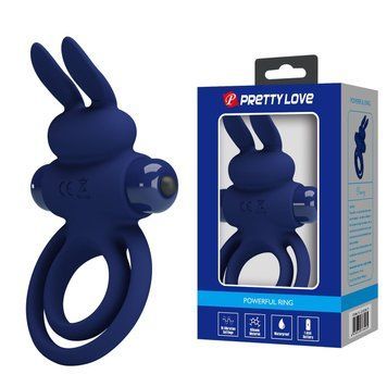 Віброкільце подвійне PRETTY LOVE Vibro Bunny III зі стимуляцією для клітора, синє, 9.7 х 6.5 см BI-210206-3 фото