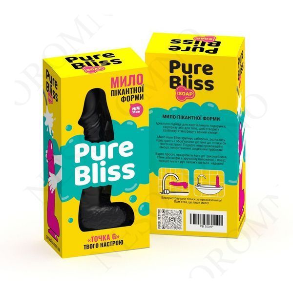 Мило член Pure Bliss MINI на присосці, чорне, 15 см PB207303 фото