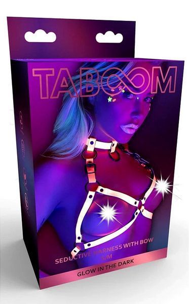 Портупея у вигляді бюстьє з відкритими чашками Taboom Glow In The Dark флуорисцентна, L/XL TB17211 фото