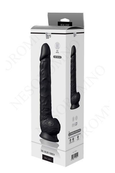 Фалоімітатор гігантський реалістичний Dreamtoys Real Love на присосці з мошонкою, чорний DT102110 фото
