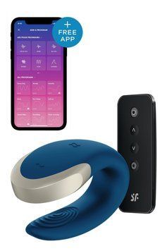 Люксовий Smart вібратор для пар Satisfyer Double Love Luxury, синій T360143 фото