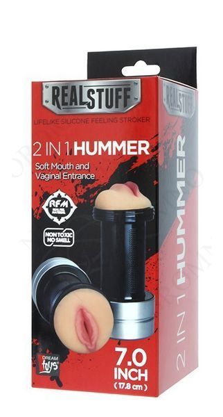 Двосторонній мастурбатор REALSTUFF 2 IN 1 HUMMER - MOUTH & VAGINA DT20587 фото