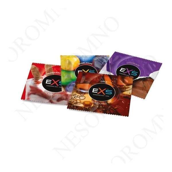 Презервативи EXS Mixed Flavoured зі смаком шоколаду, коли, полуниці та жуйки (ціна за упаковку, 12 шт) EXS50277 фото