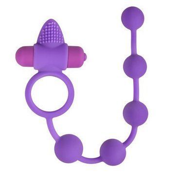 Ерекційне кільце Triple Pleasure з анальним ланцюжком, фіолетове ET345PUR фото