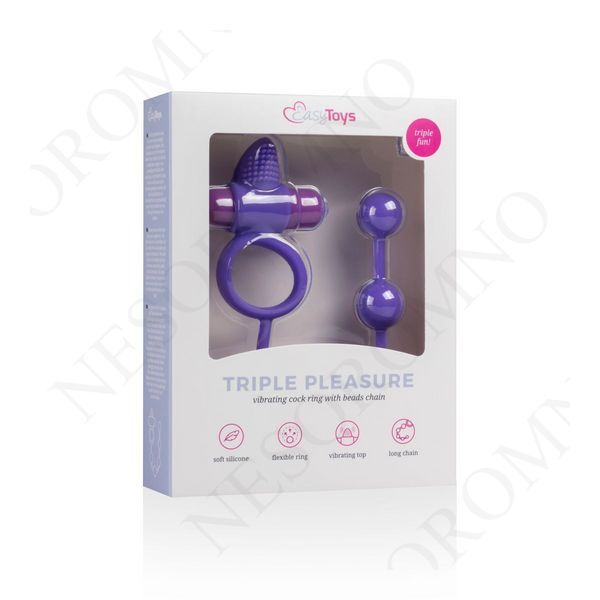Ерекційне кільце Triple Pleasure з анальним ланцюжком, фіолетове ET345PUR фото