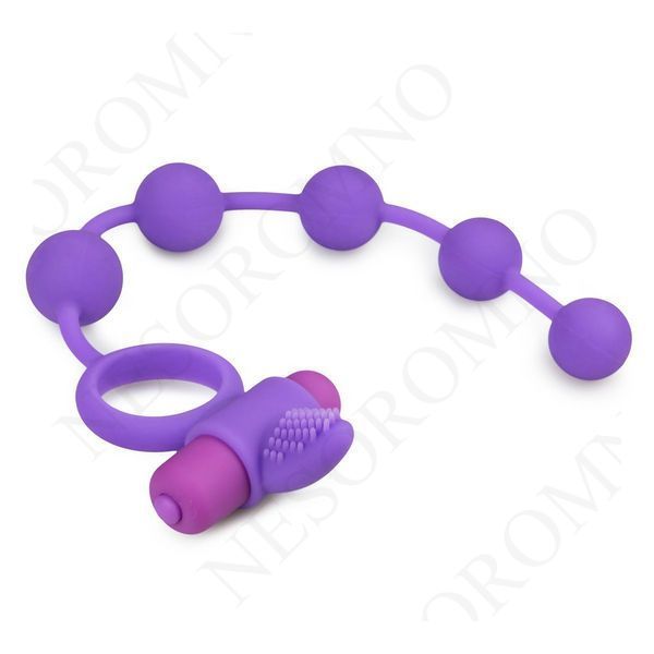 Ерекційне кільце Triple Pleasure з анальним ланцюжком, фіолетове ET345PUR фото