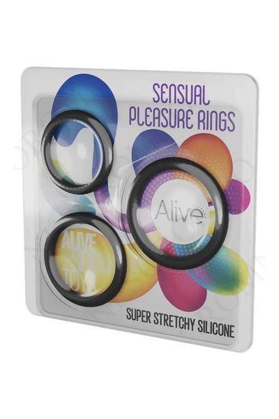 Набір ерекційних кілець Alive Sensual Pleasure Rings чорні AV33789 фото