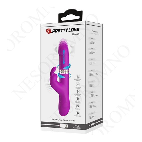 Вібратор-кролик з ротацією та фрикціями Pretty Love REESE фуксія, 24.8 х 3.6 см BI-014902 фото
