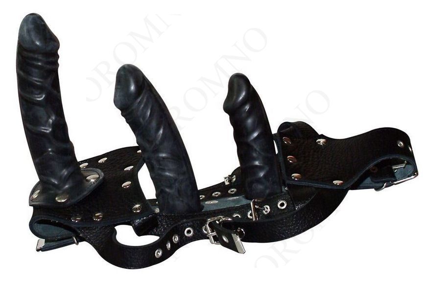 Страпон ZADO Fetish зі шкіри з трьома фалоімітаторами, чорний, розмір S/M 2000334-1 фото
