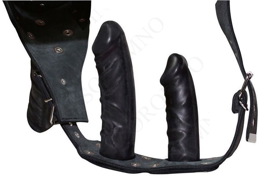 Страпон ZADO Fetish зі шкіри з трьома фалоімітаторами, чорний, розмір S/M 2000334-1 фото