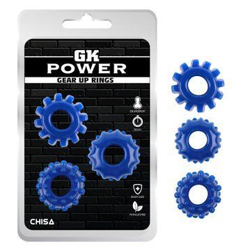 Набір ерекційних кілець Chisa GK Power Cock Rings із рельєфом, сині, 3 шт. 95719 /CN-370395719 фото