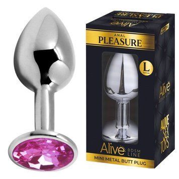 Анальна пробка Alive Anal Pleasure, L, з рожевим каменем, срібляста, 9 х 4 см AL70101 фото