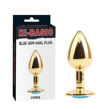 Анальна пробка з блакитним каменем Chisa Hi-Basic, золотиста 96332 /CN-731496332 фото