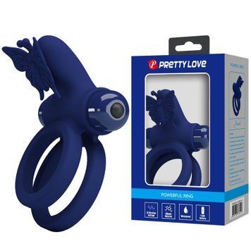 Ерекційне віброкільце подвійне PRETTY LOVE Powerful Ring Jamele з метеликом, 10 режимів, синє BI-210296-3 фото