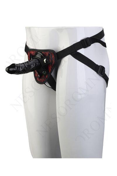 Знімний страпон Dream Toys Blaze Deluxe Strap-On Dildo на чорних трусиках з червоною вишивкою DT21641 фото