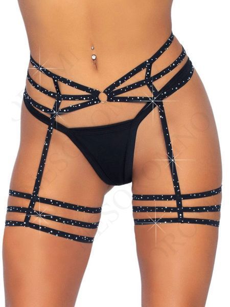 Пояс для панчіх One Size Spice It Up Garter Belt від Rhinestone Leg Avenue, зі стразами, чорний 81634 фото