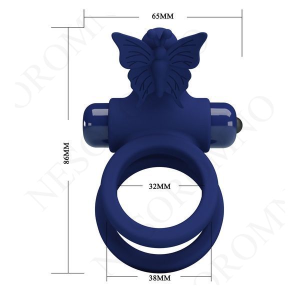 Ерекційне віброкільце подвійне PRETTY LOVE Powerful Ring Jamele з метеликом, 10 режимів, синє BI-210296-3 фото