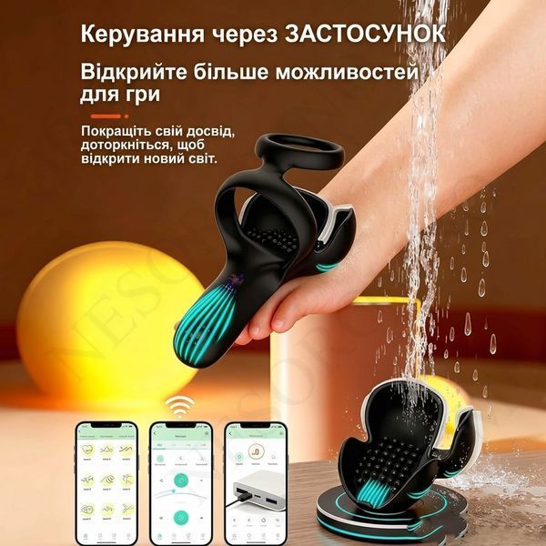 Smart насадка на член для відтермінування еякуляції силіконова зі стимулятором мошонки Чорна X00001328 фото