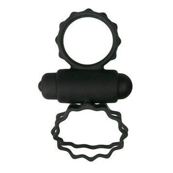 Кільце ерекційне подвійне Duo Cockring з вібро, чорне ET355BLK фото