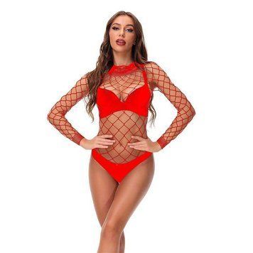 Сексуальне боді-сітка з коміром - Червоний - M/L/XL - Еротична білизна X0000627-2 фото