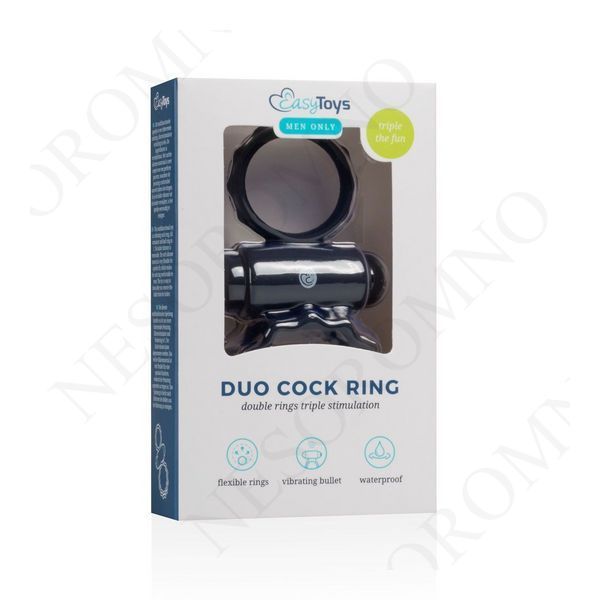 Кільце ерекційне подвійне Duo Cockring з вібро, чорне ET355BLK фото